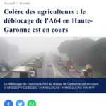 Publication le 27 janvier 2024 sur le site internet d'Europe 1 sur le barrage des agricultureurs à Carbonne.