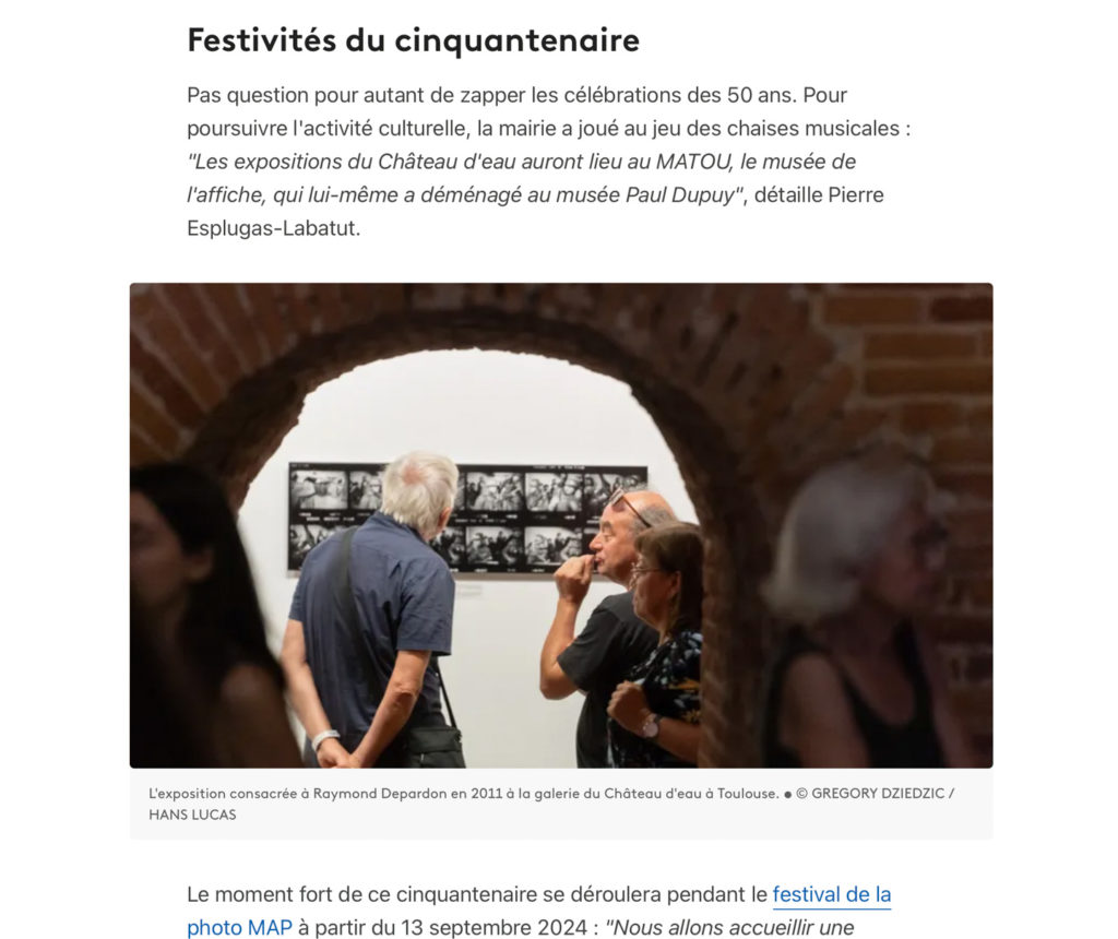 Publication le 28 avrilr 2024 dans le site internet de Francetvinfo.fr sur la fermeture de la gallerie du Château d'eau à Toulouse..