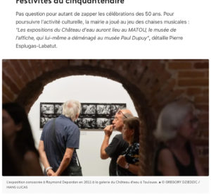 Publication le 28 avril 2024 sur le site internet de Francetvinfo.fr: la fermeture de la gallerie du Château d'eau à Toulouse..