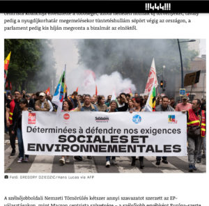 Publication le 16 juin 2024 sur le site hongrois d'opposition 444.hu : les manifestations contre l'extrême-droite ayant suivi le résultat des élections européennes.