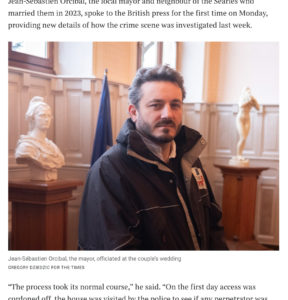 Publication le 11 février 2025 sur le site du journal britannique The Times dans le cadre de reportages sur les morts violentes d'Andrew et Dawn Searle à Villefranche-de-Rouergue.