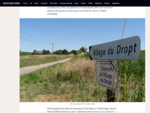 Publication le 12 juillet 2025 sur le site du journal britannique The Sunday Times dans le cadre d'un reportage sur les avoirs français du couple britannique à scandale Raynor Winn et Moth (The Salt Path).